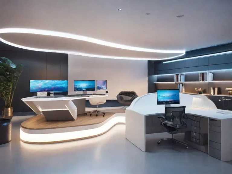 Fotos futurista escritorio tecnologia iluminacao azul